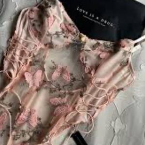 Luxe Lace Pink and Gray Butterfly Bodysuit Aurelia size small